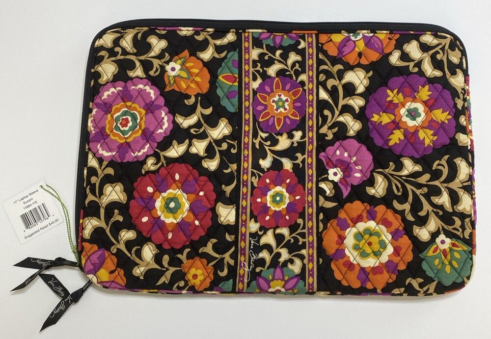 Vera Bradley 17" Laptop Sleeve Suzani Floral Quilted Soft Cotton Zip Top NEW - Picture 6 of 13